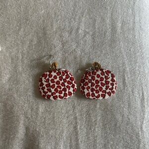 Pumpkin Shaped Earrings with Red and White Pattern